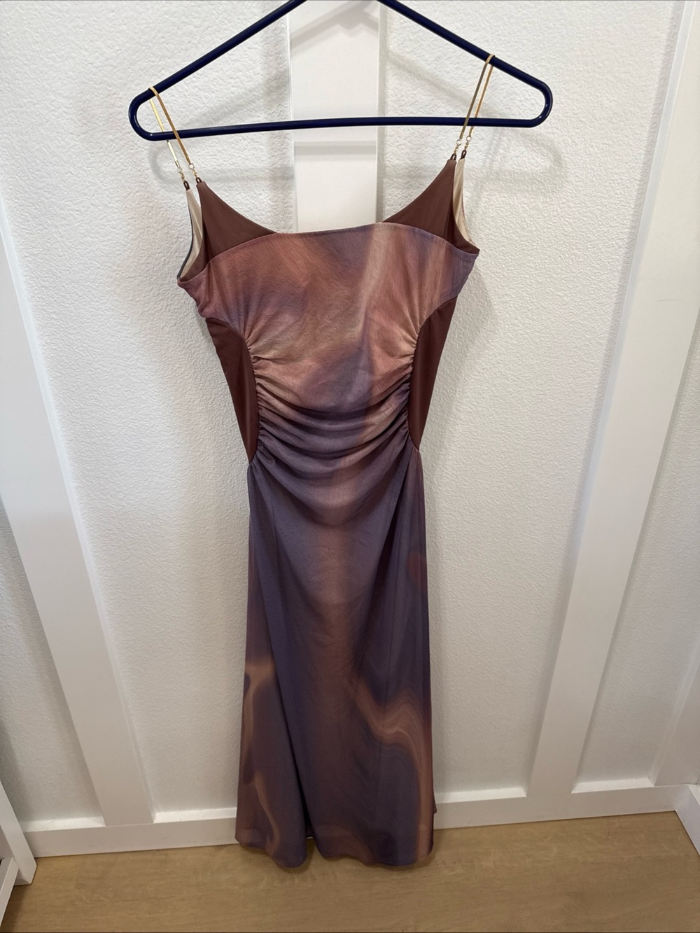Of Akiva Satin Maxi dress Vintage Inspired Purple Gold Chain Strap Fits XS, 0-2